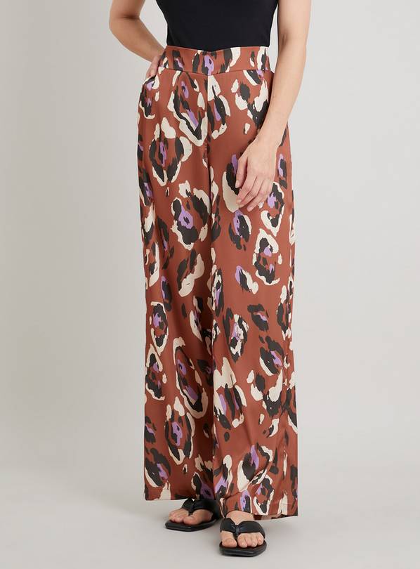 Buy Brown Animal Print Wide Leg Satin Trousers 8R Argos